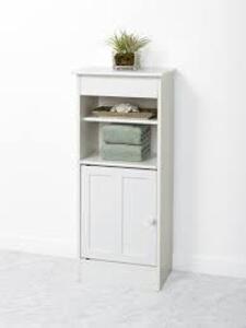 DESCRIPTION: (1) BATHROOM LINEN STAND WITH 4 SHELVES BRAND/MODEL: ZENNA INFORMATION: WHITE RETAIL$: $56.45 EA QTY: 1