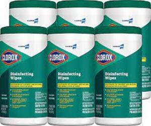 DESCRIPTION: (6) DISINFECTING WIPES BRAND/MODEL: CLOROX INFORMATION: GREEN RETAIL$: $6.28 EA SIZE: 75 COUNT QTY: 6