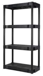 DESCRIPTION: (1) 4 - SHELF PLASTIC SHELVING UNIT BRAND/MODEL: HYPER TOUGH INFORMATION: BLACK RETAIL$: $50.00 EA SIZE: 70 LBS CAP QTY: 1