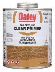 DESCRIPTION: (2) CLEAR PRIMER FOR CPVC AND PVC BRAND/MODEL: OATY #30753 INFORMATION: CLEAR RETAIL$: $22.50 EA SIZE: 32 OZ QTY: 2