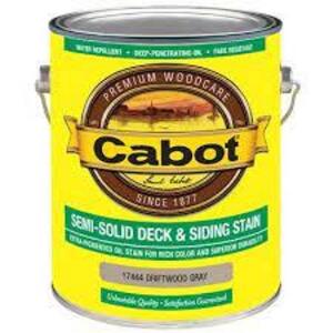 DESCRIPTION: (2) DECK AND SIDING STAIN BRAND/MODEL: CABOT INFORMATION: GRAY RETAIL$: $66.99 EA SIZE: 1 GALON QTY: 2