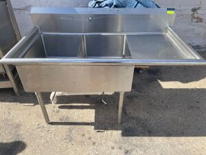 56" TWO WELL PREP SINK W/ LEFT SIDE DRAIN BOARS