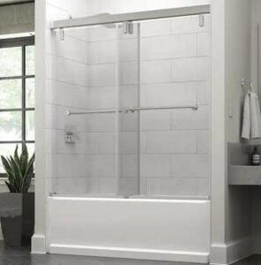 3-PIECE COMPLETE AND MATCHING SLIDING SHOWER DOOR GLASS PANEL, TRACK, AND HANDLE SET