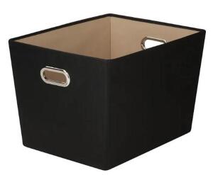 DESCRIPTION (8) HONEY-CAN-DO DECORATIVE STORAGE TOTE BRAND/MODEL SFT-03073 ADDITIONAL INFORMATION BLACK/WITH HANDLES/RETAILS AT $20.49 EACH SIZE 18.5"