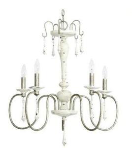 ANNECY COLLECTION 5-LIGHT ANTIQUE DISTRESSED IVORY CHANDELIER WITH GILDED PEWTER ACCENTS