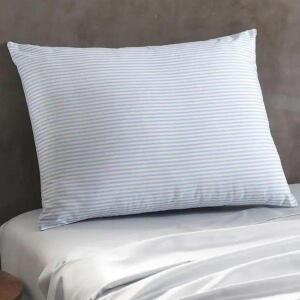 (2) - BLUE AND WHITE STRIPE STANDARD PILLOWS