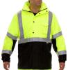 (24) - SAFETY JACKET: HI-VIS PARKA: BREATHABLE WATERPROOF HOODED: 2-TONE LIME