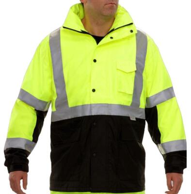 (24) - SAFETY JACKET: HI-VIS PARKA: BREATHABLE WATERPROOF HOODED: 2-TONE LIME