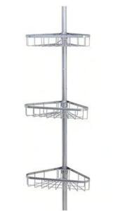 TENSION POLE SHOWER CADDY IN SATIN CHROME WITH 3-SHELVES