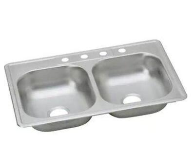 DROP-IN STAINLESS STEEL 33 IN. 4-HOLE DOUBLE BOWL KITCHEN SINK