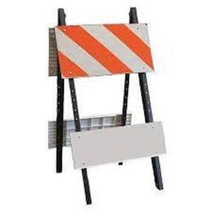 DESCRIPTION: (2) BARRICADE, SAFETY ROAD BLOCKERS BRAND/MODEL: CORTINA SAFETY PRODUCTS #97-03-001 INFORMATION: HI-VIZ ORANGE AND WHITE STRIPES RETAIL$: