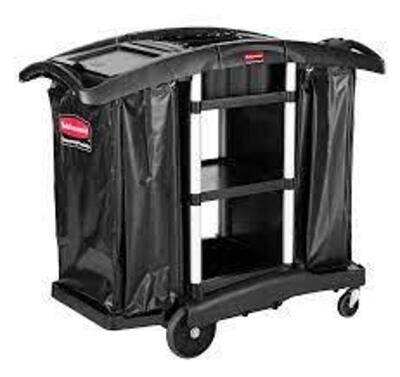 DESCRIPTION: (1) JANITORIAL CLEANING / HOUSEKEEPING CART - HIGH CAPACITY BRAND/MODEL: RUBBERMAID INFORMATION: BLACK RETAIL$: $353.61 EA QTY: 1