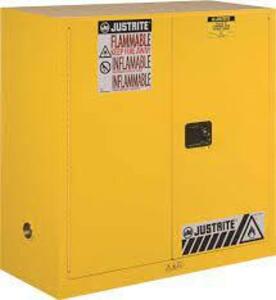 DESCRIPTION: (1) FLAMMABLE LIQUID STORAGE CABINET BRAND/MODEL: JUSTRITE #893000 INFORMATION: YELLOW RETAIL$: $1355.12 EA SIZE: 30 GAL, 43 IN X 18 IN X