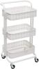 DOEWORKS 3-TIER MESH METAL UTILITY CART, ROLLING ORGANIZER STORAGE CART WITH HANDLE, WHITE