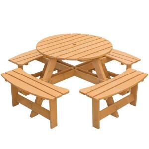 DESCRIPTION: (1) WOODEN OUTDOOR ROUND PICNIC TABLE BRAND/MODEL: GARDENISED/QI003903.ST INFORMATION: 8 PERSON SEATING, CENTER HOLE FOR UMBRELLA RETAIL$