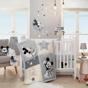 DISNEY BABY MICKEY MOUSE GRAY/YELLOW 4-PIECE CRIB BEDDING SET