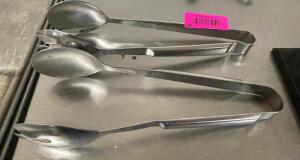 (2) STAINLESS CHAFFER SERVING TONGS