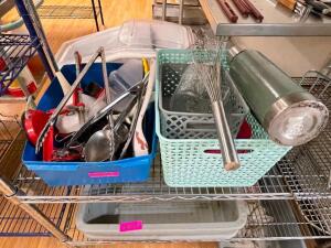 (2) BINS OF ASSORTED SMALL WARES AND UTENSILS