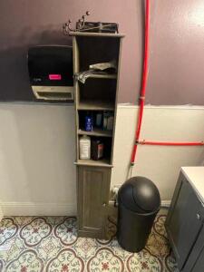 TRASH CAN, SHELF, AND TOWEL DISPENSER