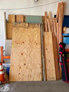 DESCRIPTION: (4) SHEETS OF 8' X 4' PLYWOOD ADDITIONAL INFORMATION W/ ASSORTED LUMBER AND BOARDS LOCATION: WAREHOUSE THIS LOT IS: ONE MONEY QTY: 1