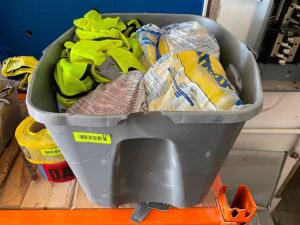 DESCRIPTION: PLASTIC TOTE W/ CONTENTS - ASSORTED SAFETY GEAR LOCATION: WAREHOUSE THIS LOT IS: ONE MONEY QTY: 1