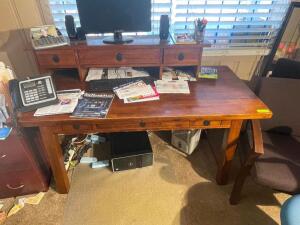 DESCRIPTION: 60" HARDWOOD DESK W/ RISER ORGANIZER. ADDITIONAL INFORMATION CONTENTS ARE NOT INCLUDED. LOCATION: OFFICE QTY: 1