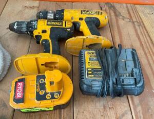 DESCRIPTION: (2) DEWALT CORDLESS DRILL AND (1) BATTERY. ADDITIONAL INFORMATION CHARGER DOES NOT MATCH SET. LOCATION: WAREHOUSE THIS LOT IS: ONE MONEY