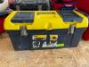 DESCRIPTION: 18" STANLEY BLACK PLASTIC TOOL BOX. BRAND / MODEL: STANLEY ADDITIONAL INFORMATION W/ CONTENTS LOCATION: WAREHOUSE QTY: 1 - 2