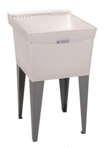 DESCRIPTION (1) MUSTEE STRUCTURAL THERMOPLASTIC UTILITY TUB BRAND/MODEL 19F ADDITIONAL INFORMATION WHITE/FLOOR-MOUNT/RETAILS AT $112.03 SIZE 24" X 20"