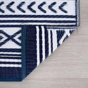 DESCRIPTION: (1) REVERSIBLE OUTDOOR RUG BRAND/MODEL: SUNSET #SUN1802 INFORMATION: BLUE AND WHITE RETAIL$: 70 SIZE: 5'X6'11" QTY: 1