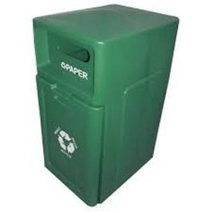 DESCRIPTION: (1) PLASTIC PULL-OUT RECYCLE BIN FOR PAPER BRAND/MODEL: HUBERT INFORMATION: GREEN RETAIL$: $416.10 EA SIZE: 42 GAL, 26"L 20"W 40"H QTY: 1