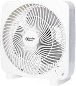 DESCRIPTION: (1) PERSONAL BOX FAN BRAND/MODEL: COMFORT ZONE #CZ9BWT INFORMATION: WHITE RETAIL$: $12.38 EA SIZE: 9 IN QTY: 1