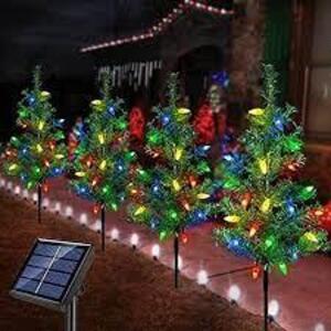 DESCRIPTION: (1) CHRISTMAS TREE WITH LIGHTS HOLIDAY GARDEN DECOR BRAND/MODEL: ALPINE INFORMATION: MULTI COLORED, WHITE, RED OR GREEN RETAIL$: $42.99 E