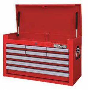 DESCRIPTION: (1) TOP CHEST TOOL STORAGE BOX WITH DRAWERS BRAND/MODEL: WESTWARD #32H878 INFORMATION: RED RETAIL$: $594.75 EA SIZE: 26"W 12-5/8"D 16-3/8