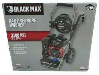 DESCRIPTION: (1) GAS PRESSURE WASHER BRAND/MODEL: BLACK MAX INFORMATION: MUST COME INSPECT RETAIL$: $238.00 EA SIZE: 3100 PSI 2.5 GALLON A MIN QTY: 1