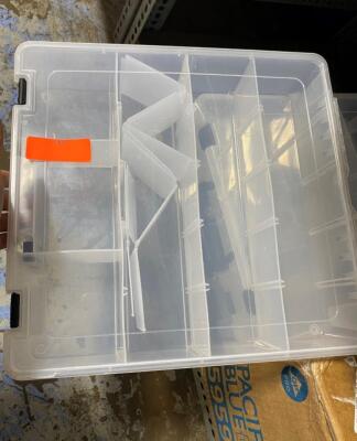 DESCRIPTION (3) MISC COMPARTMENT STORAGE CASE ADDITIONAL INFORMATION CLEAR/MUST COME INTO INSPECT/18-COMPARTMENTS SIZE 14" X 15" X 3-1/2" THIS LOT IS