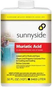 DESCRIPTION: (2) MURIATIC ACID BRAND/MODEL: SUNNYSIDE INFORMATION: 31.45% HYDROCHLORIC ACID RETAIL$: $14.00 EA SIZE: 1 GAL QTY: 2