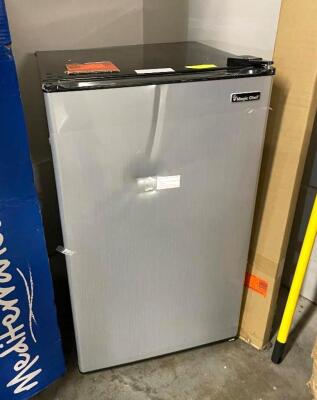 3.3 cu. ft. Mini Fridge in Stainless Look (DENT ON FRONT, WORKS PERFECT)