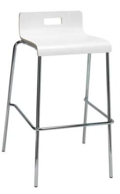 DESCRIPTION (2) KFI STUDIOS STACKING BAR STOOL BRAND/MODEL BR9333-WH ADDITIONAL INFORMATION WHITE/SILVER/LAMINATE/RETAILS AT $224.99 EACH SIZE 34"H X