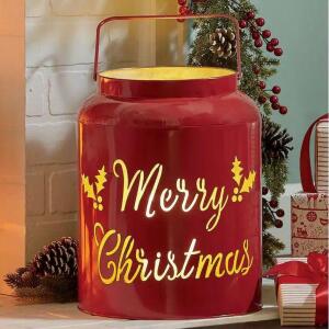 Large Merry Christmas Canister with LED Light