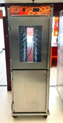 FULL HEIGHT STAINLESS STEEL INSULATED MOBILE HEATED CABINET WITH THROUGH DOORS