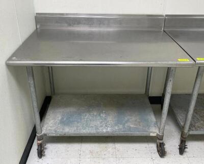 4' STAINLESS STEEL TABLE WITH GALVANIZED UNDERSHELF ON CASTERS