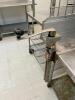 4' STAINLESS STEEL TABLE WITH GALVANIZED UNDERSHELF AND MOUNTED CAN OPENER ON CASTERS - 2