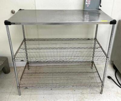 4' STAINLESS STEEL TABLE WITH WIRE SHELVING STORAGE