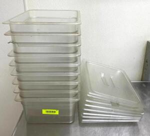 (9) 1/2 SIZE PLASTIC PANS WITH LIDS