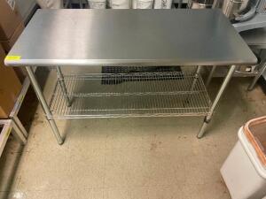 DESCRIPTION: 48" X 24" STAINLESS TABLE W/ WIRE UNDERSHELF SIZE 48" X 24" LOCATION: KITCHEN QTY: 1