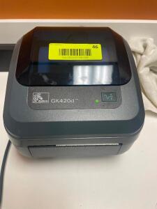 DESCRIPTION: ZEBRA GK420D LABEL PRINTER BRAND / MODEL: ZEBRA GK420D ADDITIONAL INFORMATION RETAILS NEW FOR $425 LOCATION: OFFICE QTY: 1