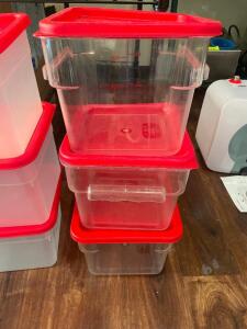 DESCRIPTION: (3) 6 QT PLASTIC CONTAINERS W/ LIDS SIZE 6 QT LOCATION: KITCHEN THIS LOT IS: SOLD BY THE PIECE QTY: 3