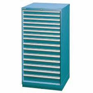 DESCRIPTION: (1) MODULAR DRAWER CABINET BRAND/MODEL: LISTA #13P598 INFORMATION: BLUE, STEEL RETAIL$: $4128.63 EA SIZE: 28 1/4 IN X 28 1/2 IN X 57 1/8