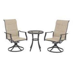 DESCRIPTION: (1) HIGHLAND KNOLLS BISTRO SET BRAND/MODEL: MAINSTAYS #MSD228059664004 INFORMATION: 3-PIECES/BROWN & BLACK RETAIL$: $249.99 EA SIZE: BAR